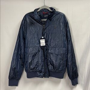 Ferrari Metal Bomber Jacket High Shine Dark Blue Size XXL NWT